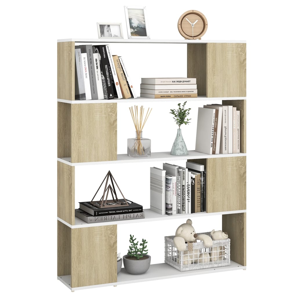 8720286651490_g_en_hd_2 vidaXL Book Cabinet Room Divider White and Sonoma Oak 100x24x124 cm - Image 5