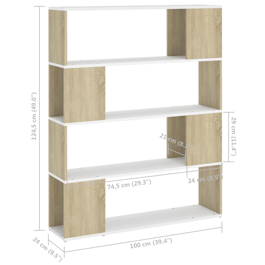 8720286651490_g_en_hd_5 vidaXL Book Cabinet Room Divider White and Sonoma Oak 100x24x124 cm - Image 8