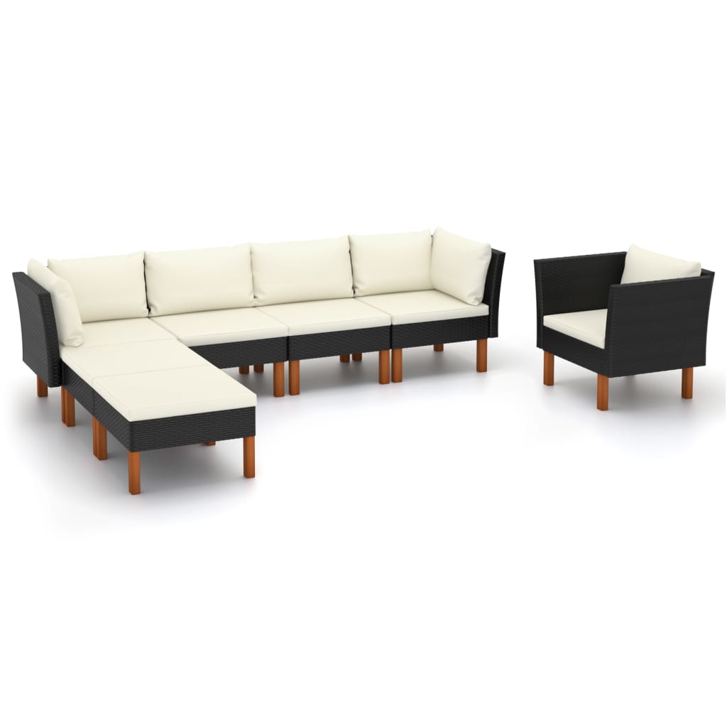 vidaXL 7 Piece Garden Lounge Set Poly Rattan and Eucalyptus Wood Black