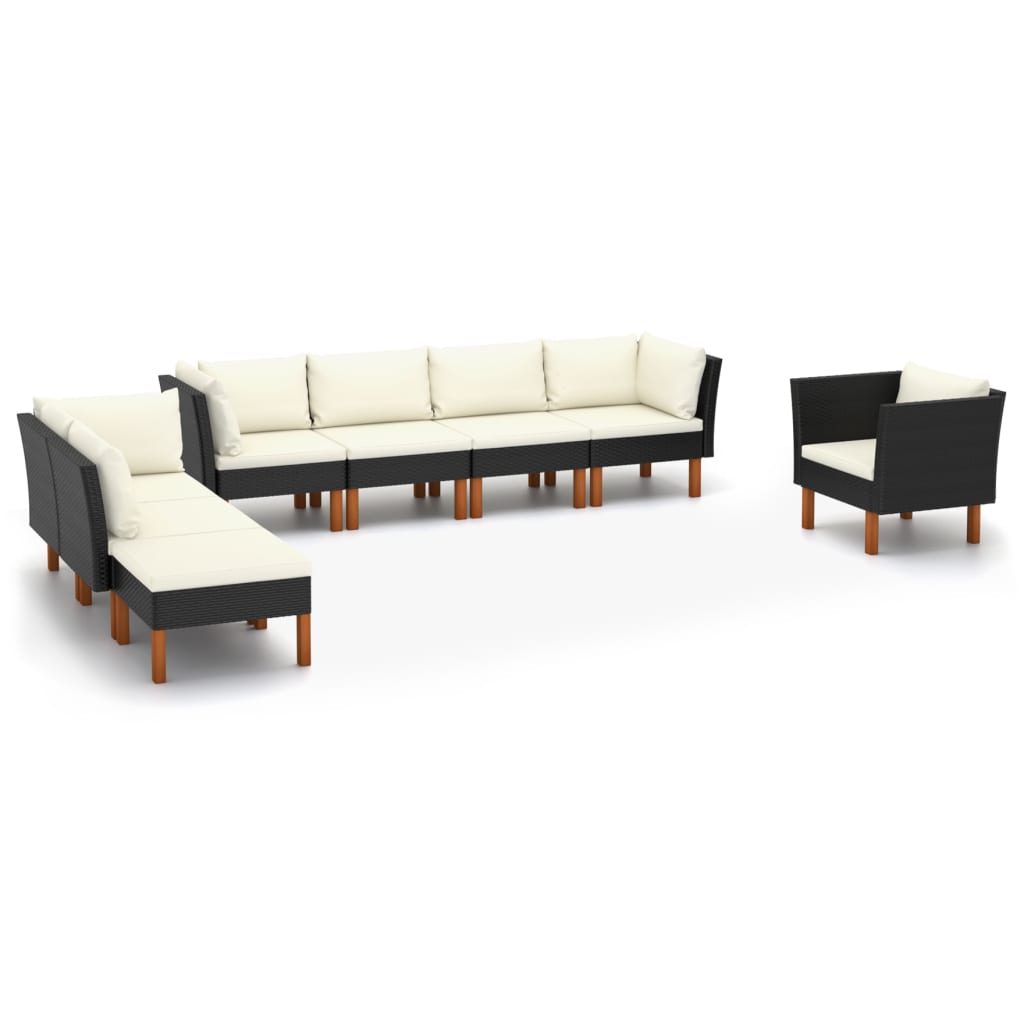 vidaXL 8 Piece Garden Lounge Set Poly Rattan and Eucalyptus Wood Black