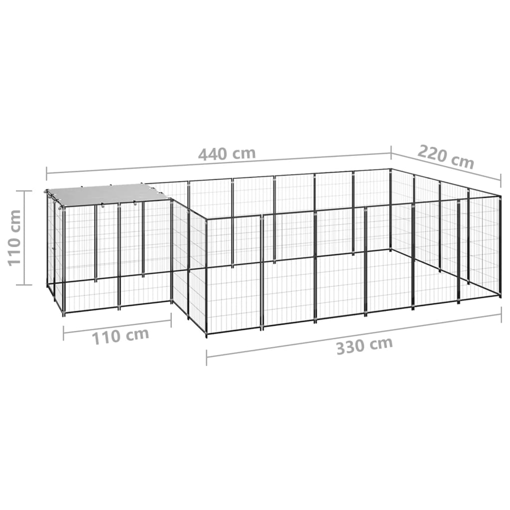 8720286664803_g_en_hd_5 vidaXL Dog Kennel Black 8.47 m² Steel - Image 6
