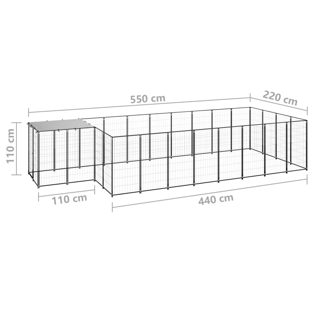 8720286664810_g_en_hd_5 vidaXL Dog Kennel Black 10.89 m² Steel - Image 6