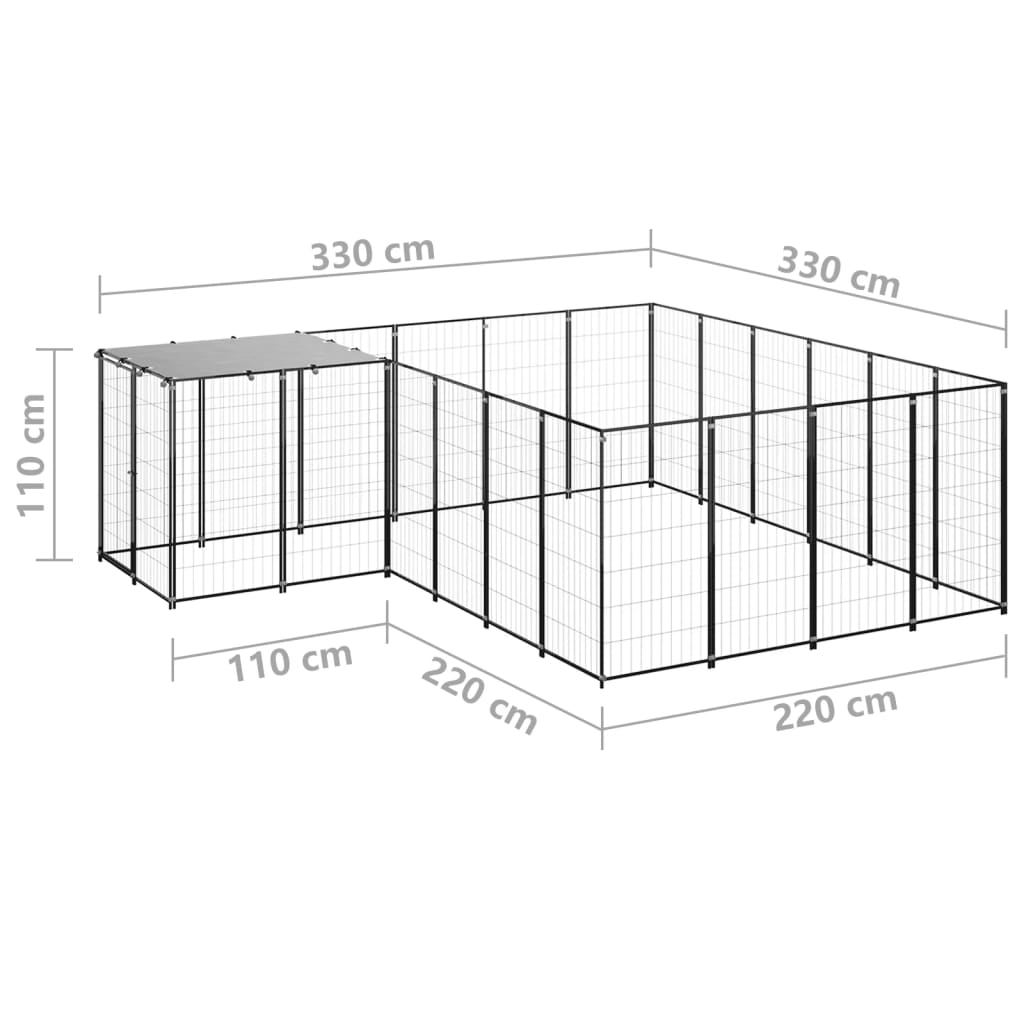 8720286664865_g_en_hd_5 vidaXL Dog Kennel Black 8.47 m² Steel - Image 6
