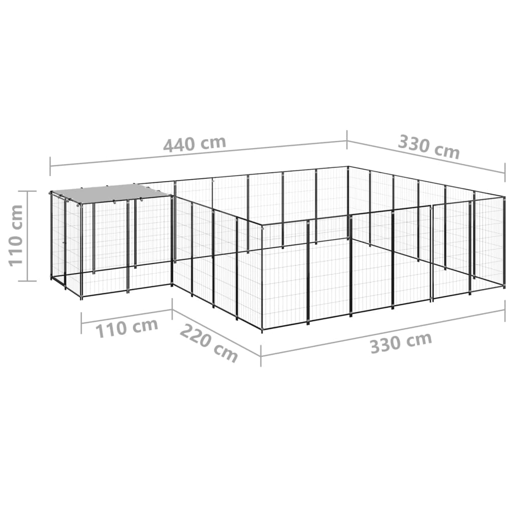 8720286664872_g_en_hd_5 vidaXL Dog Kennel Black 12.1 m² Steel - Image 6