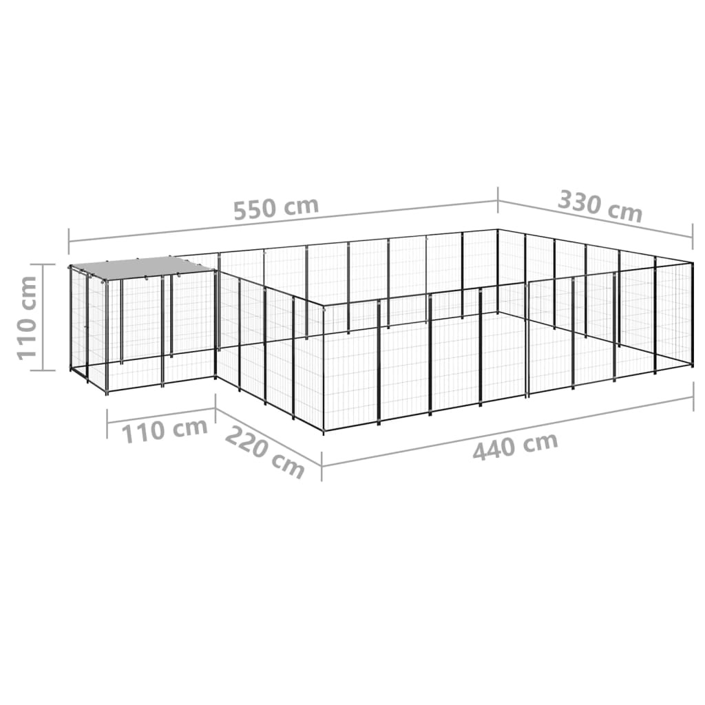 8720286664889_g_en_hd_5 vidaXL Dog Kennel Black 15.73 m² Steel - Image 6