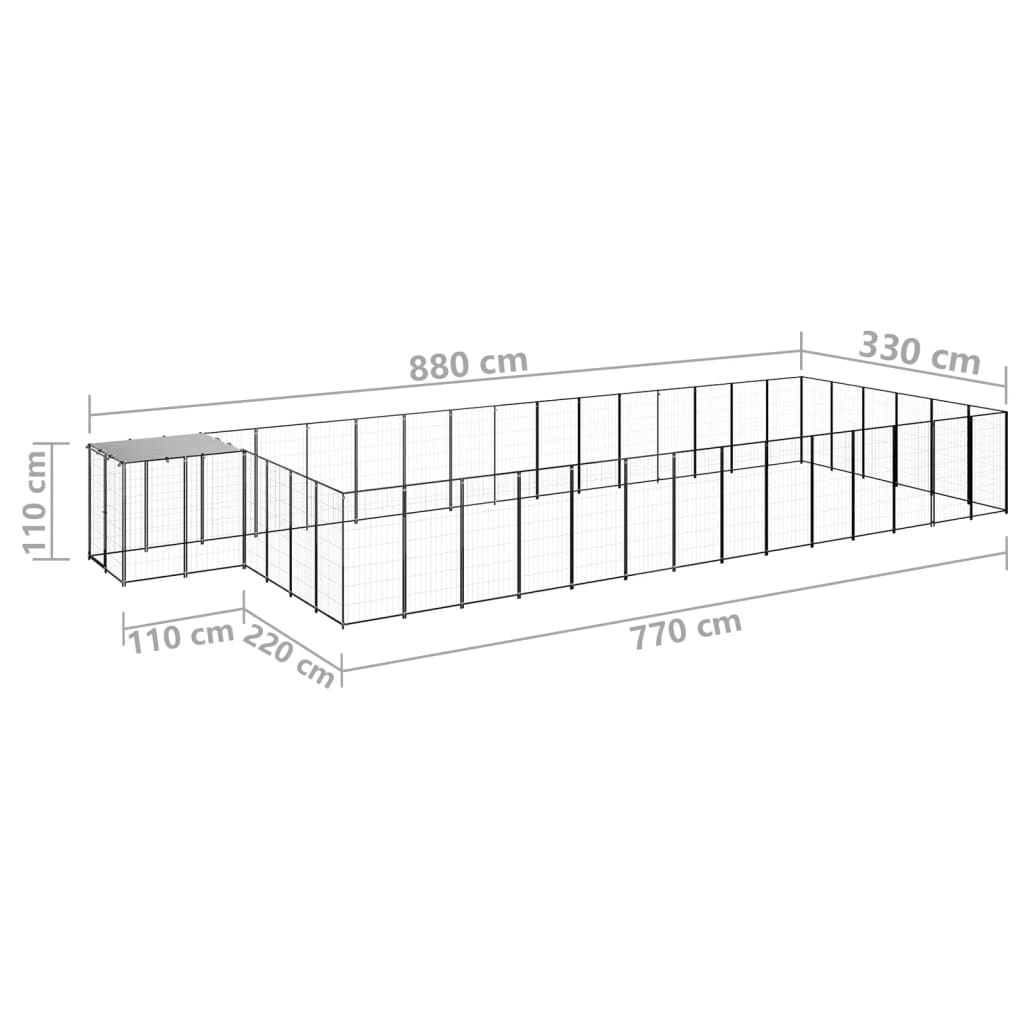 8720286664919_g_en_hd_5 vidaXL Dog Kennel Black 26.62 m² Steel - Image 6