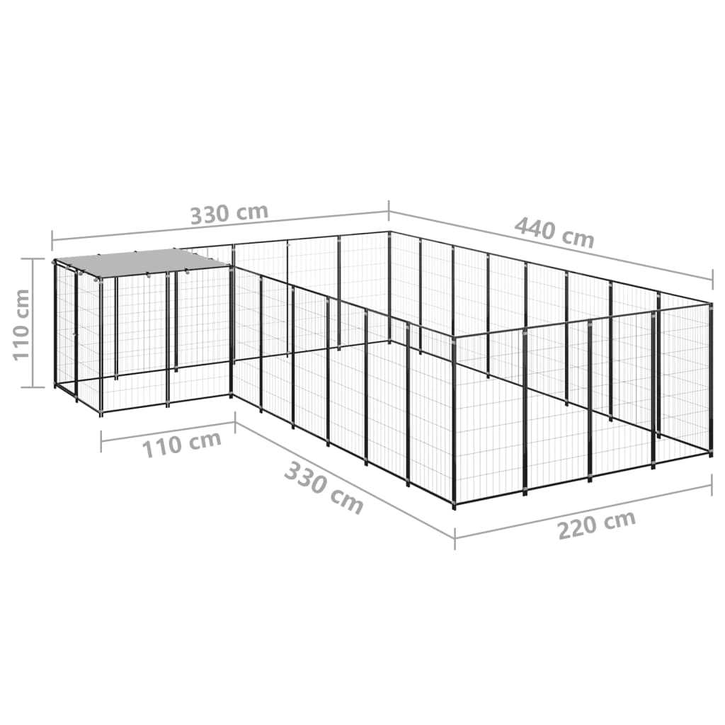8720286665008_g_en_hd_5 vidaXL Dog Kennel Black 10.89 m² Steel - Image 6