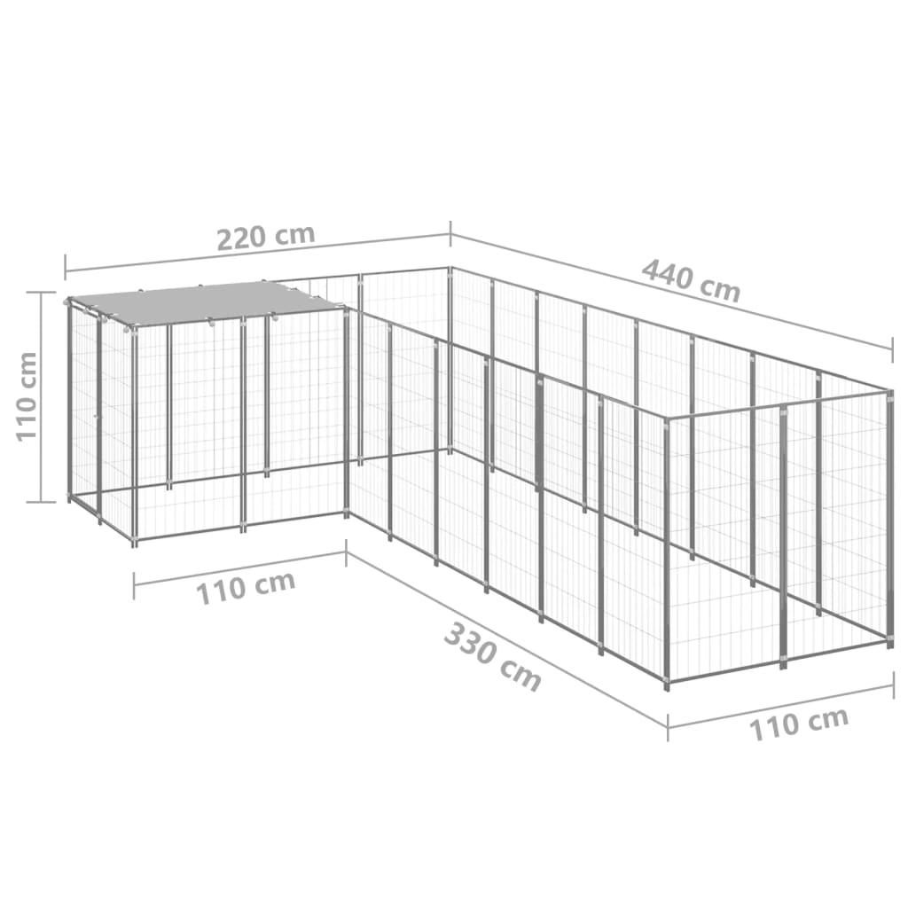 8720286665053_g_en_hd_5 vidaXL Dog Kennel Silver 6.05 m² Steel - Image 6