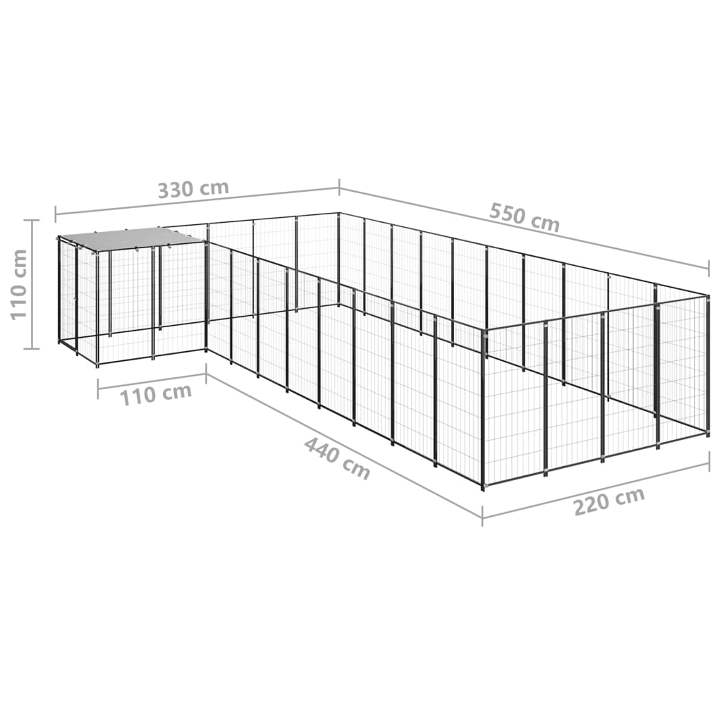 8720286665121_g_en_hd_5 vidaXL Dog Kennel Black 13.31 m² Steel - Image 6