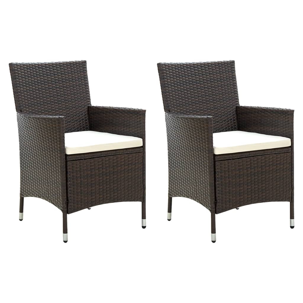 vidaXL Garden Chairs with Cushions 2 pcs Poly Rattan Brown
