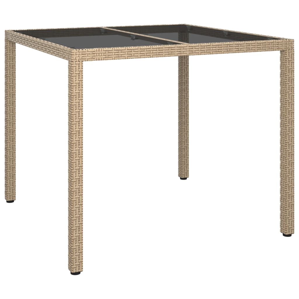 8720286666395_a_en_hd_1 vidaXL Garden Table 90x90x75 cm Tempered Glass and Poly Rattan Beige - Image 2
