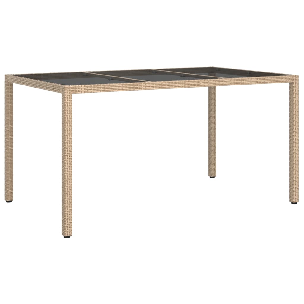 8720286666463_a_en_hd_1 vidaXL Garden Table 150x90x75 cm Tempered Glass and Poly Rattan Beige - Image 2