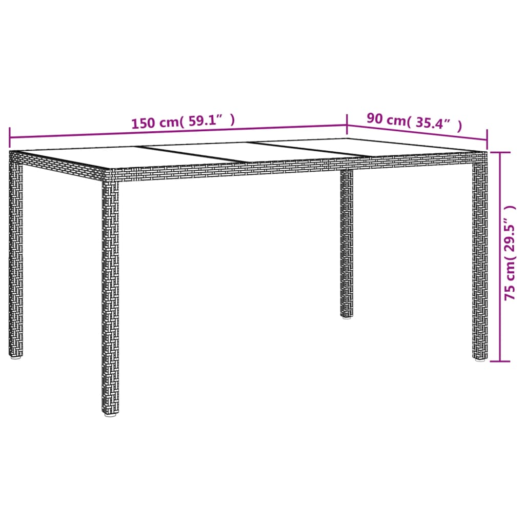 8720286666463_g_en_hd_4 vidaXL Garden Table 150x90x75 cm Tempered Glass and Poly Rattan Beige - Image 6