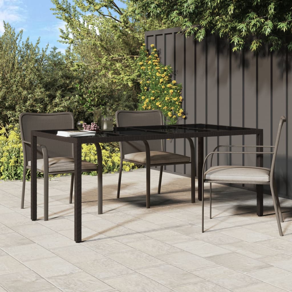 vidaXL Garden Table Brown 190x90x75 cm Tempered Glass and Poly Rattan