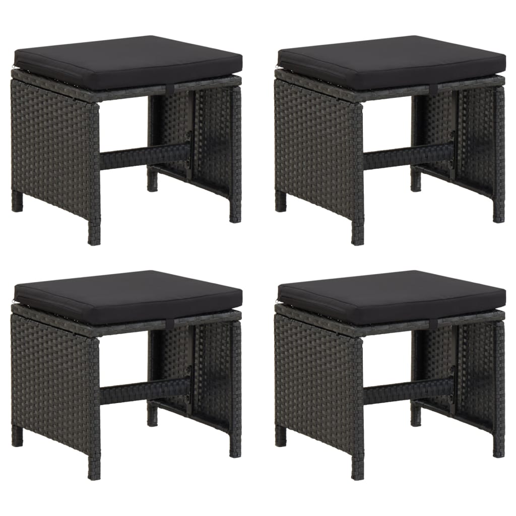 vidaXL Garden Stools 4 pcs with Cushions Poly Rattan Black