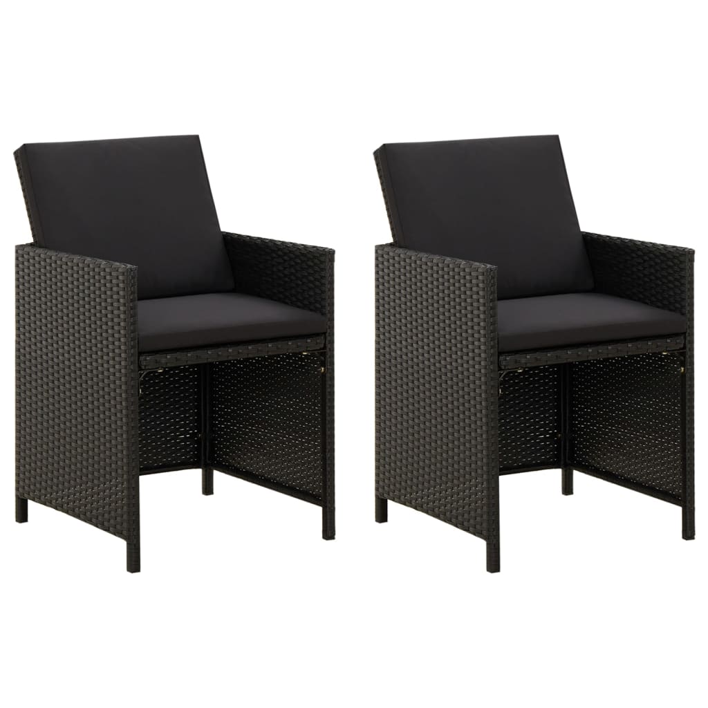 vidaXL Garden Chairs with Cushions 2 pcs Poly Rattan Black