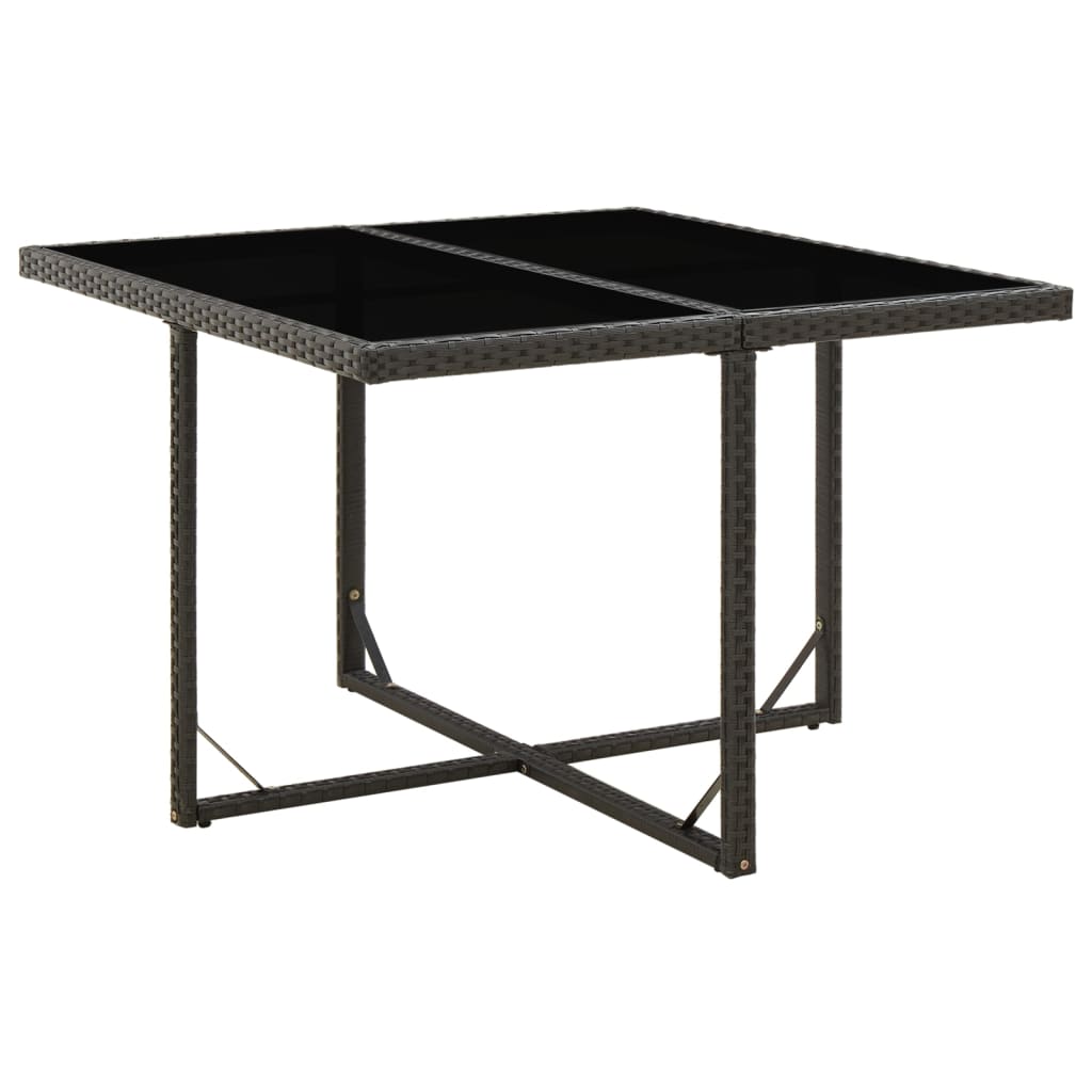 vidaXL Garden Table Black 109x107x74 cm Poly Rattan and Glass