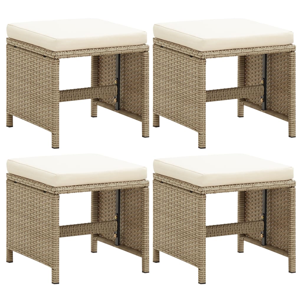 vidaXL Garden Stools 4 pcs with Cushions Poly Rattan Beige