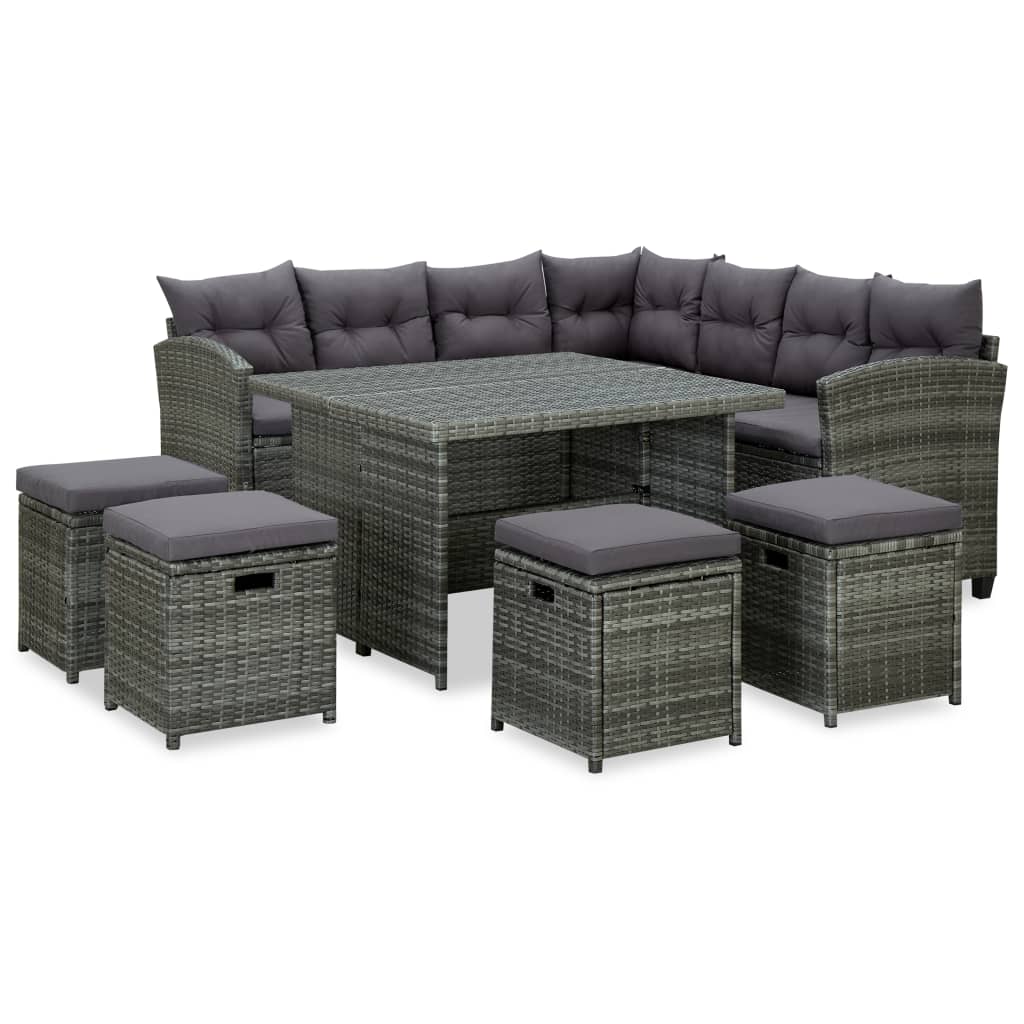 vidaXL 6 Piece Garden Lounge Set with Cushions Poly Rattan Black