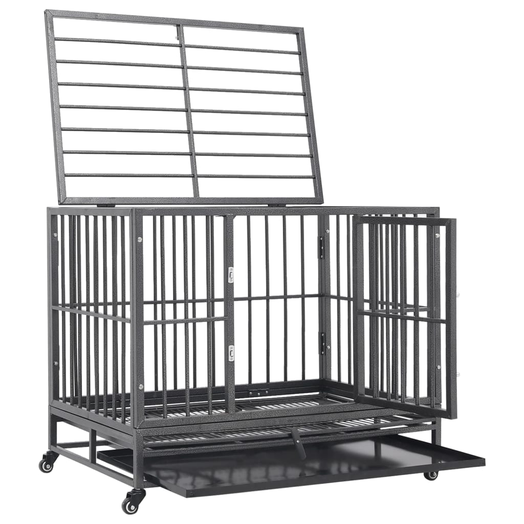 8720286677612_g_en_hd_4 vidaXL Dog Cage with Wheels Steel 92x62x76 cm - Image 5