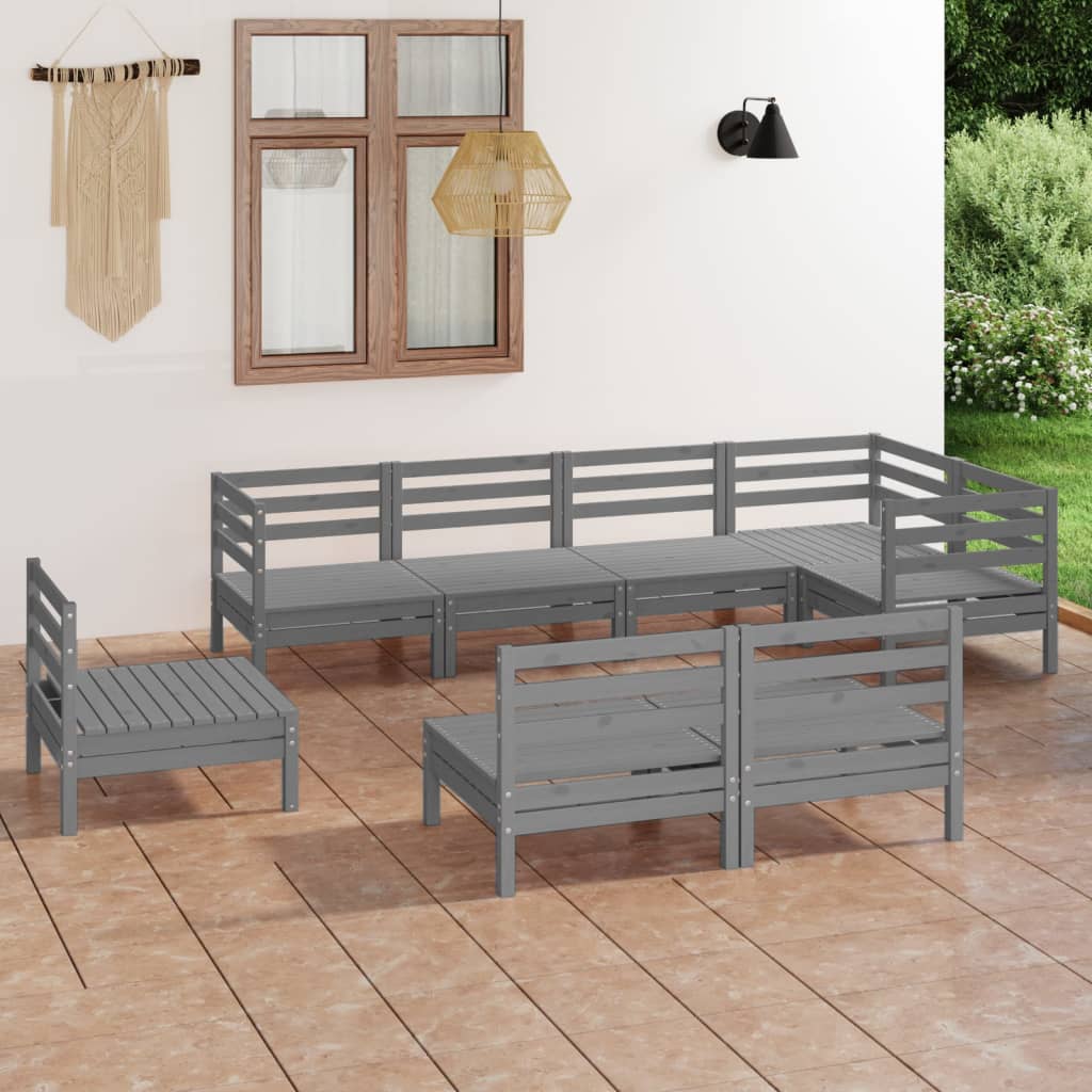 vidaXL 8 Piece Garden Lounge Set Solid Pinewood Grey