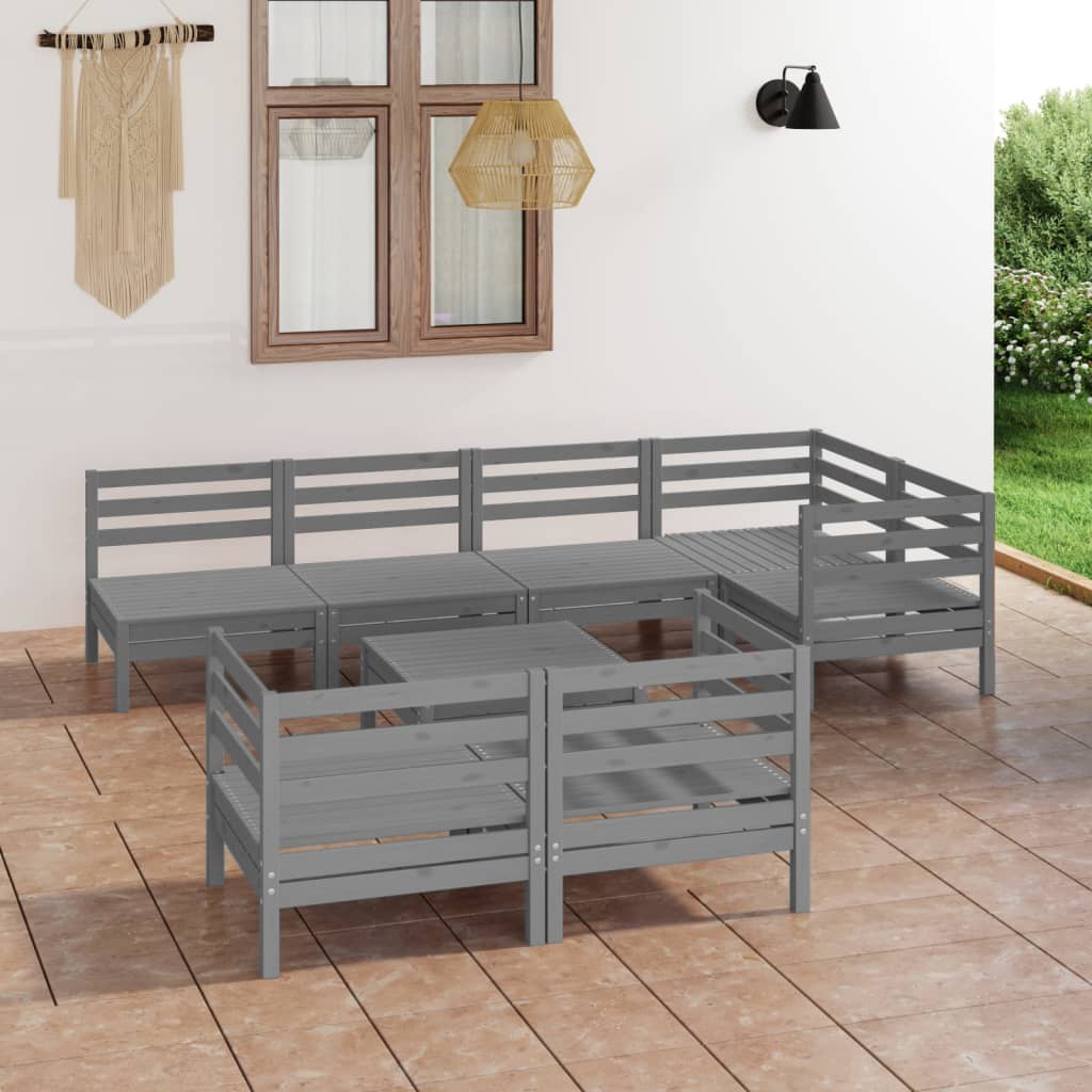 vidaXL 8 Piece Garden Lounge Set Solid Pinewood Grey