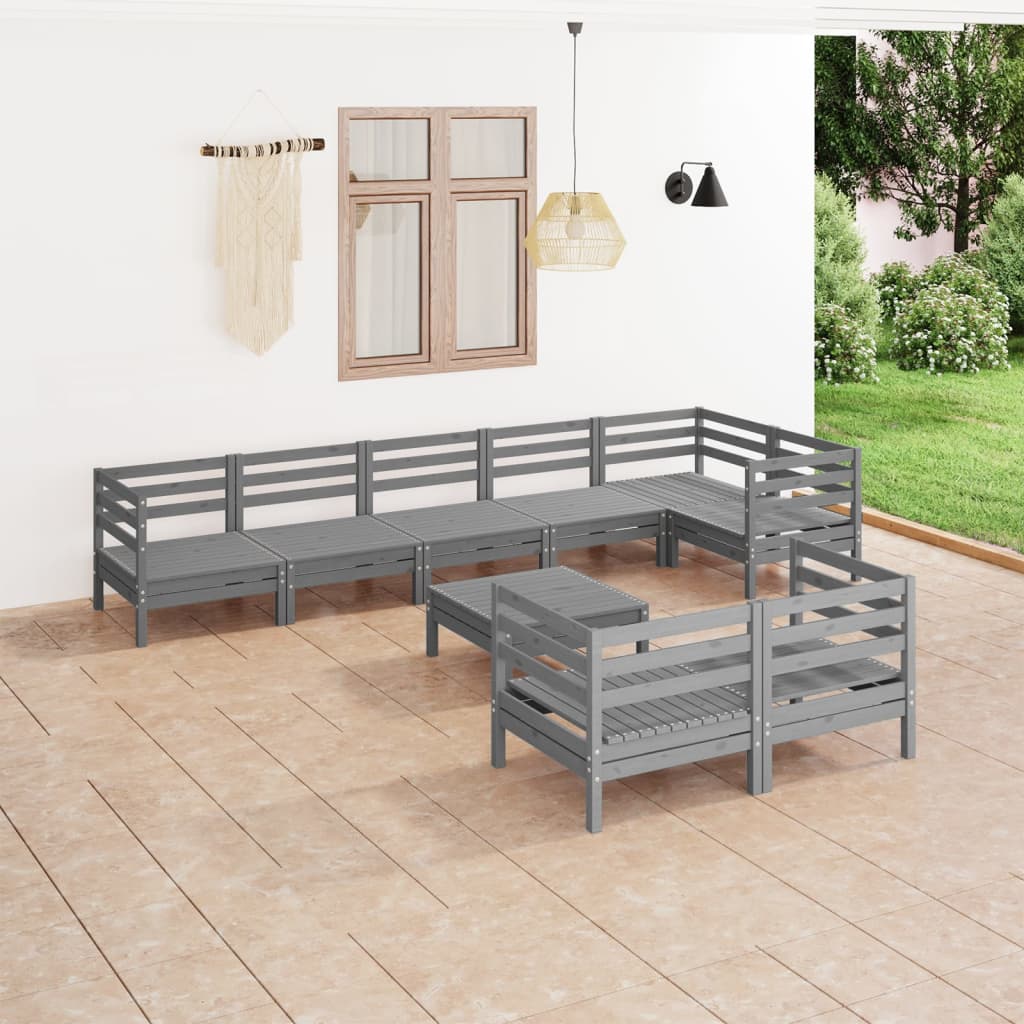vidaXL 9 Piece Garden Lounge Set Solid Pinewood Grey