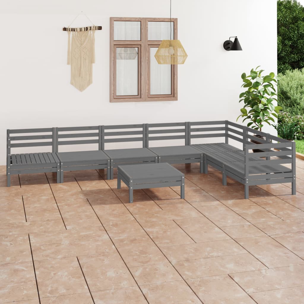 vidaXL 8 Piece Garden Lounge Set Solid Pinewood Grey
