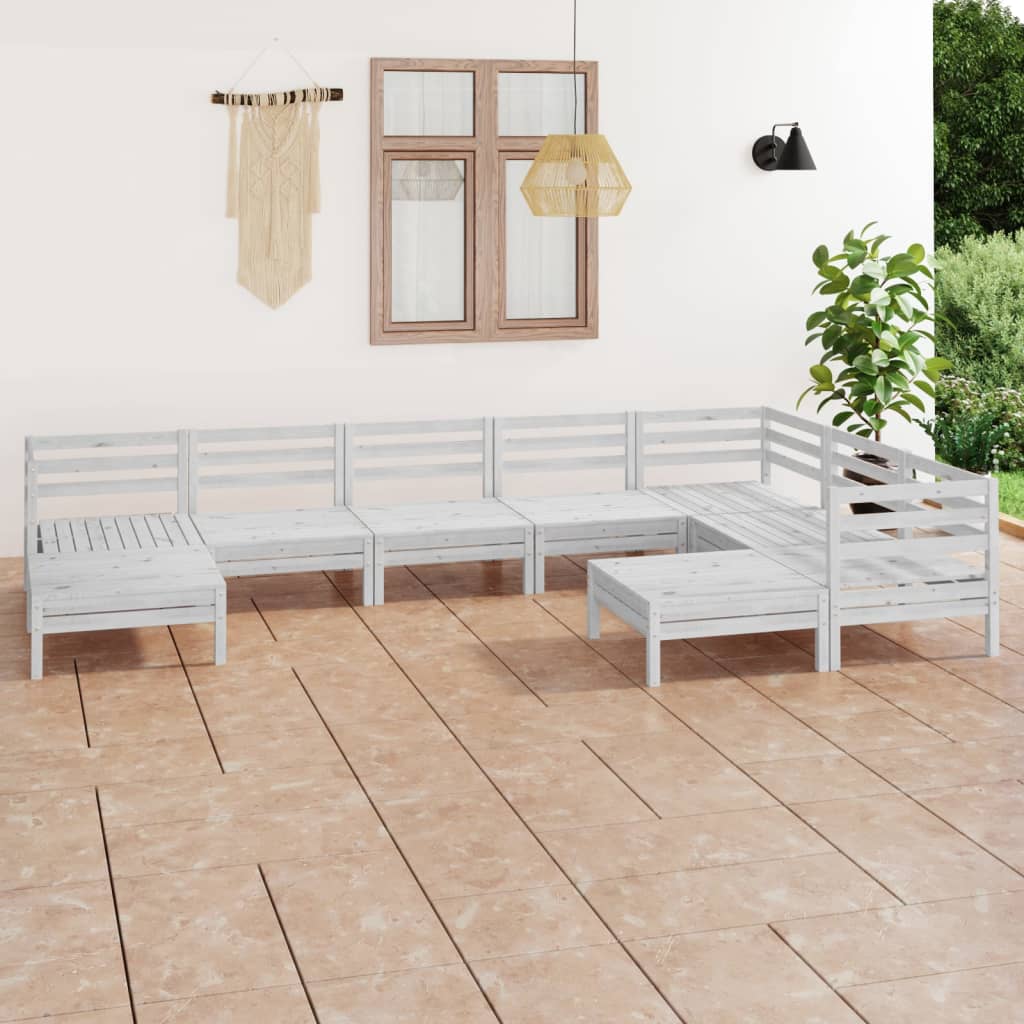 vidaXL 9 Piece Garden Lounge Set Solid Pinewood White