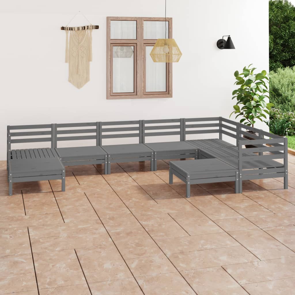 vidaXL 9 Piece Garden Lounge Set Solid Pinewood Grey