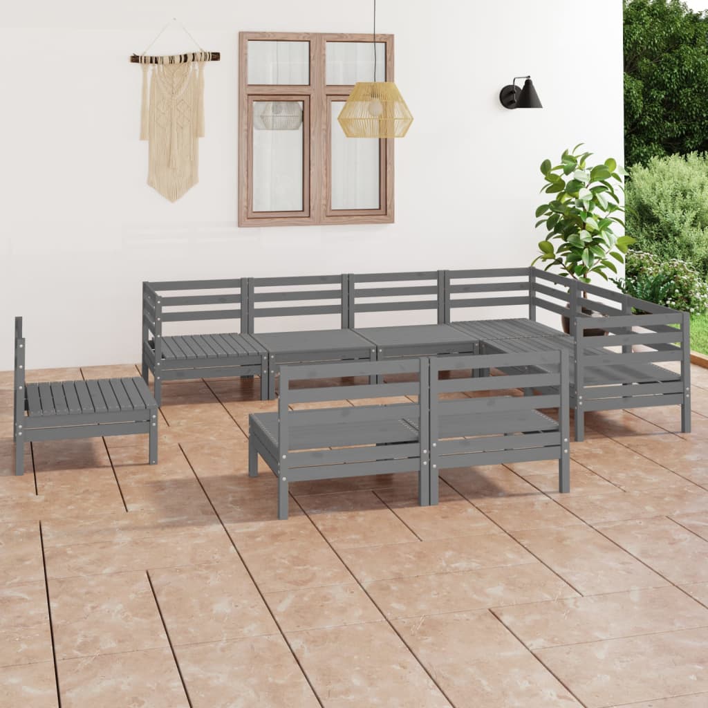 vidaXL 9 Piece Garden Lounge Set Solid Pinewood Grey