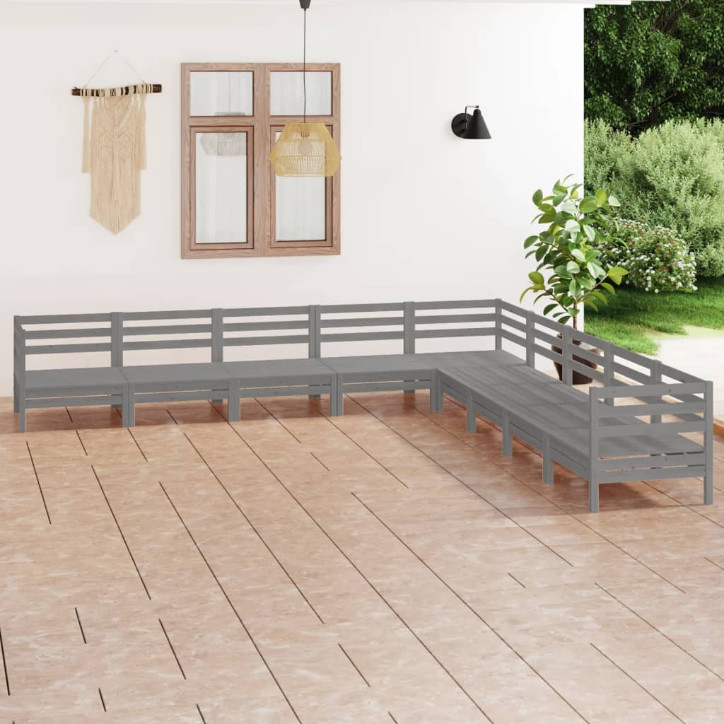 vidaXL 9 Piece Garden Lounge Set Solid Pinewood Grey