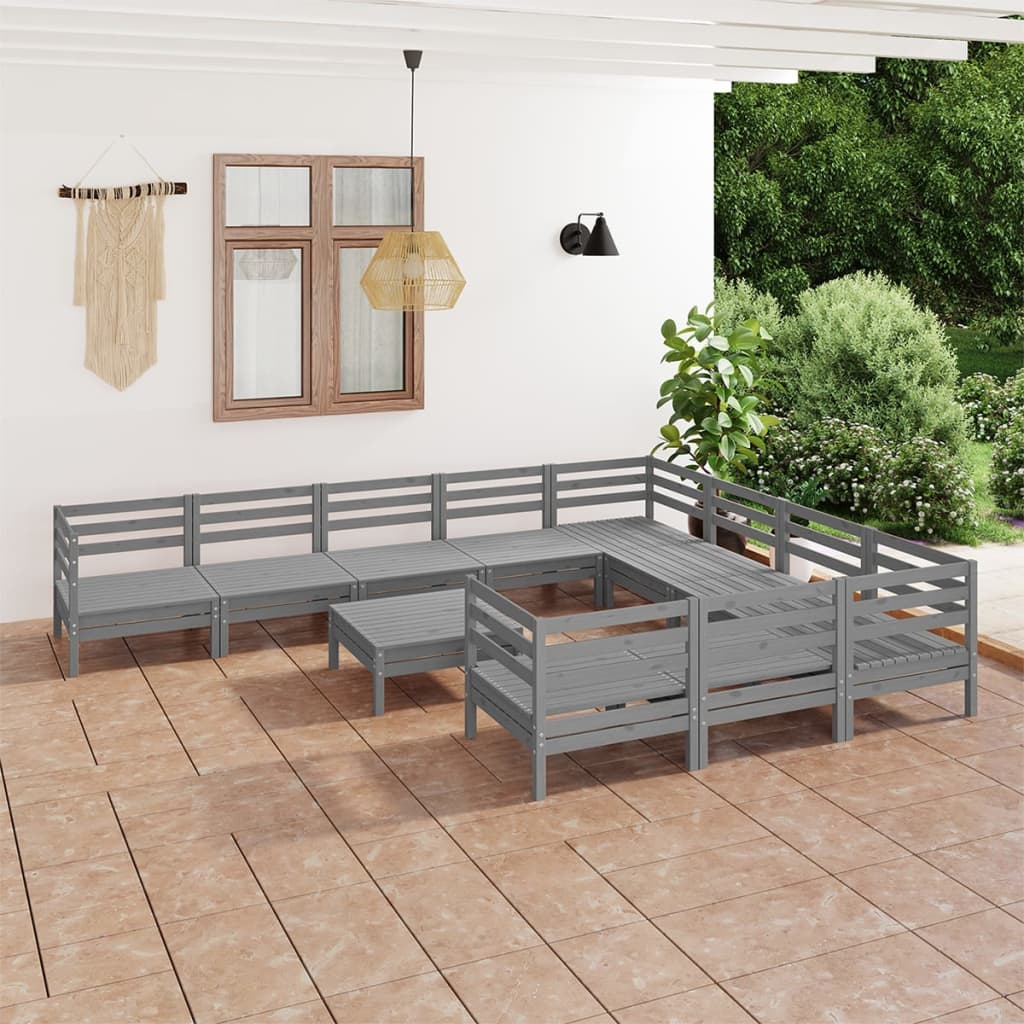 vidaXL 11 Piece Garden Lounge Set Grey Solid Pinewood