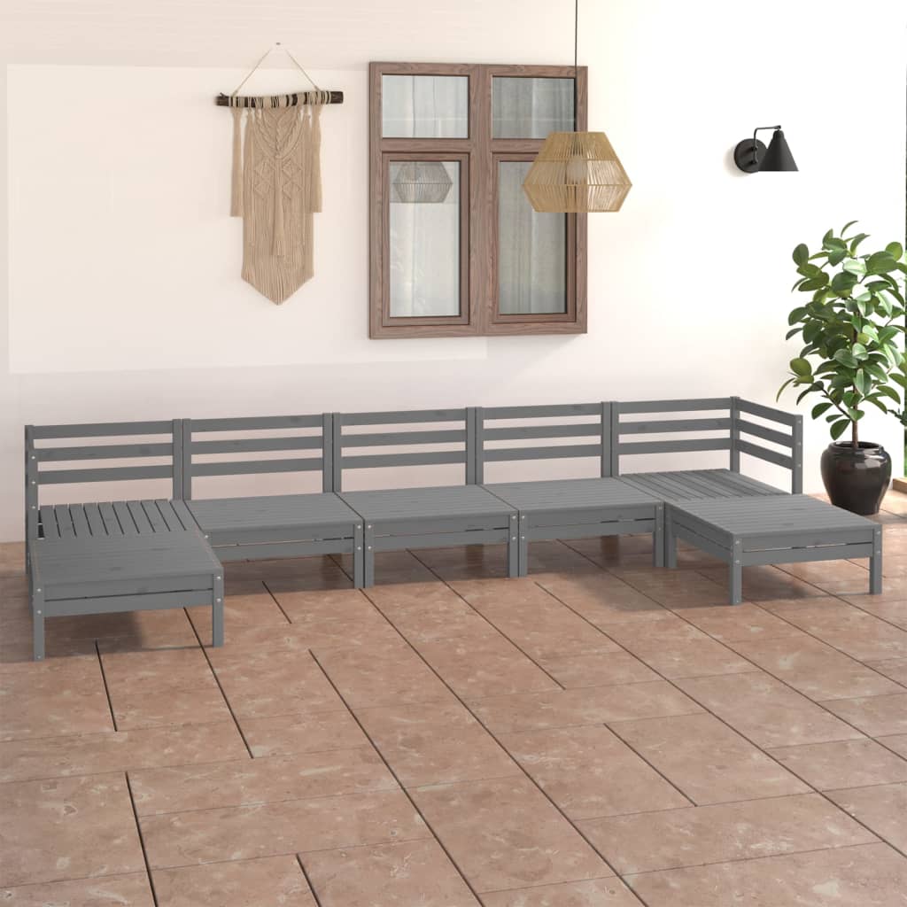 vidaXL 7 Piece Garden Lounge Set Grey Solid Pinewood