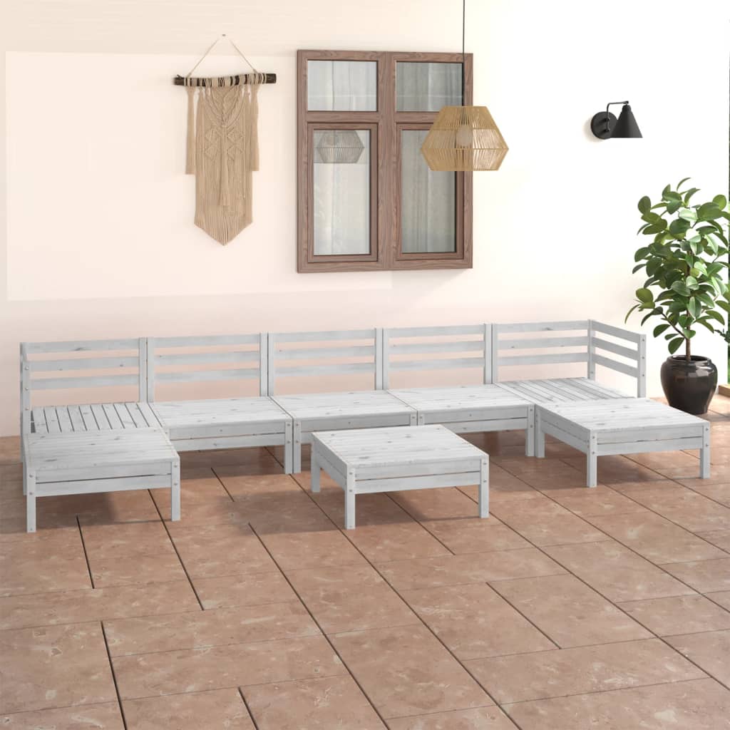 vidaXL 8 Piece Garden Lounge Set White Solid Pinewood