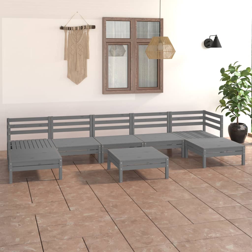 vidaXL 8 Piece Garden Lounge Set Grey Solid Pinewood