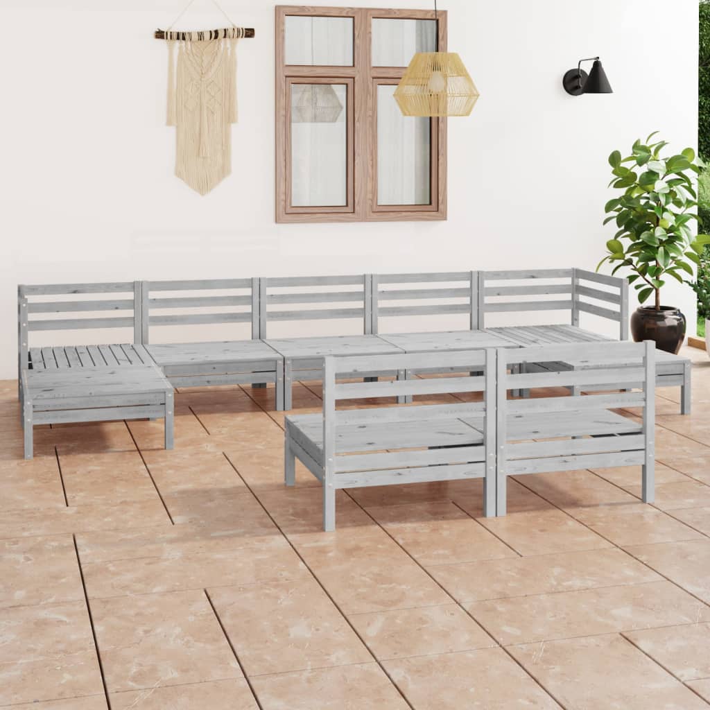 vidaXL 9 Piece Garden Lounge Set White Solid Pinewood
