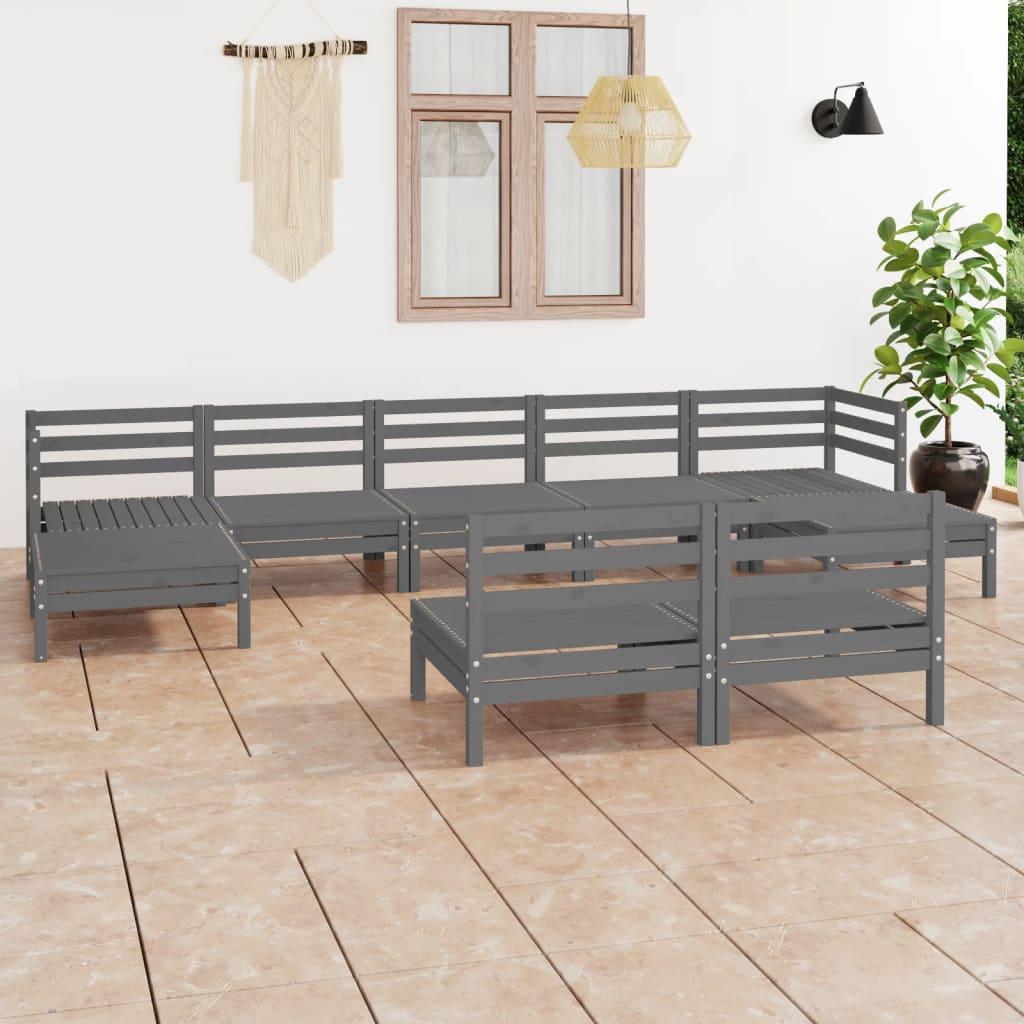 vidaXL 9 Piece Garden Lounge Set Grey Solid Pinewood