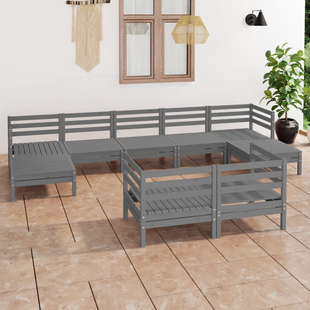 vidaXL 9 Piece Garden Lounge Set Grey Solid Pinewood