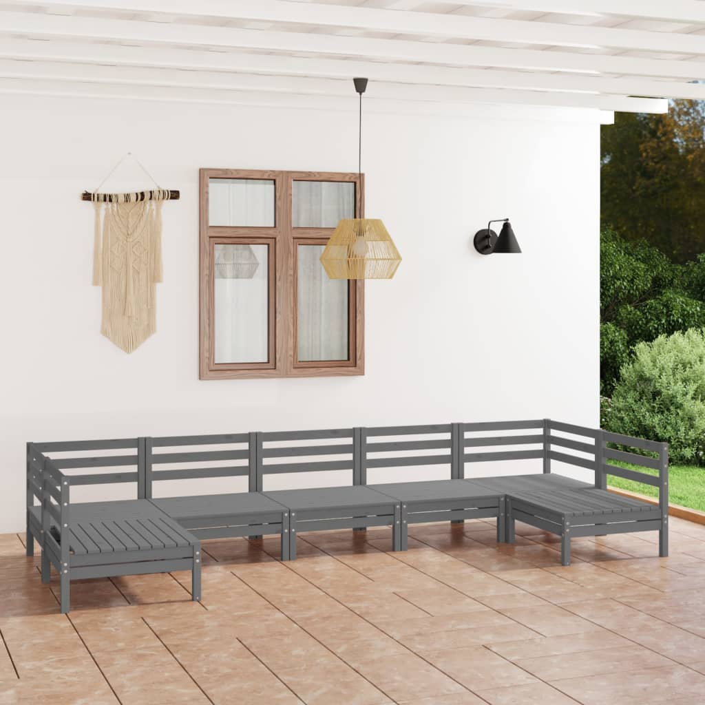 vidaXL 7 Piece Garden Lounge Set Grey Solid Pinewood
