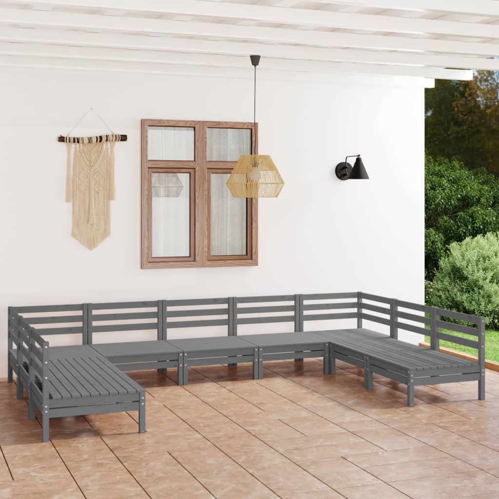 vidaXL 9 Piece Garden Lounge Set Grey Solid Pinewood