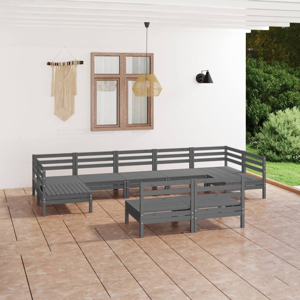 vidaXL 9 Piece Garden Lounge Set Grey Solid Pinewood