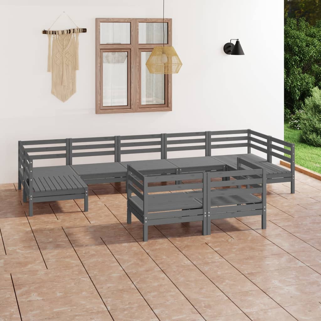 vidaXL 9 Piece Garden Lounge Set Grey Solid Pinewood