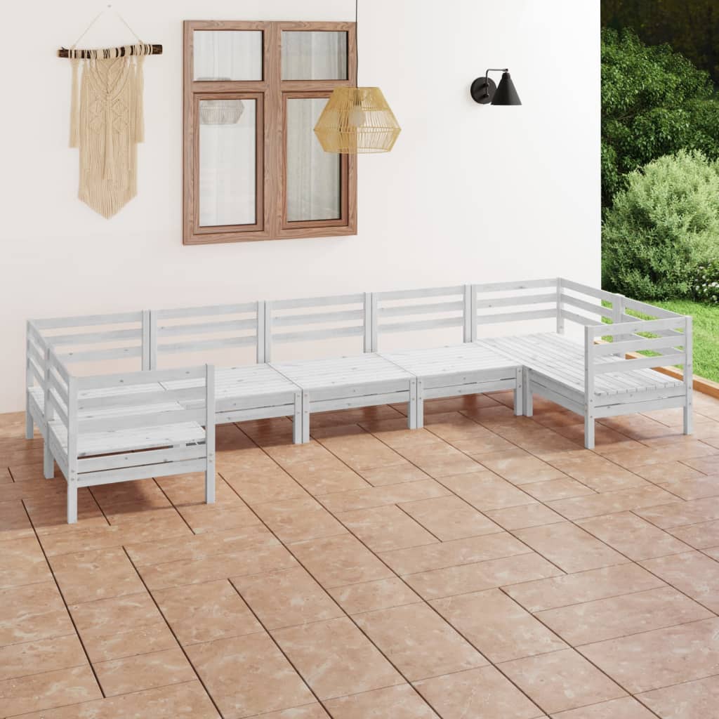 vidaXL 7 Piece Garden Lounge Set White Solid Pinewood