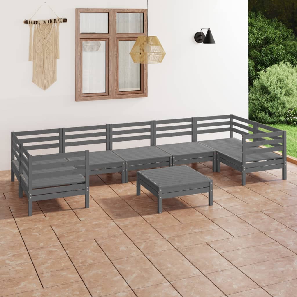 vidaXL 8 Piece Garden Lounge Set Grey Solid Pinewood