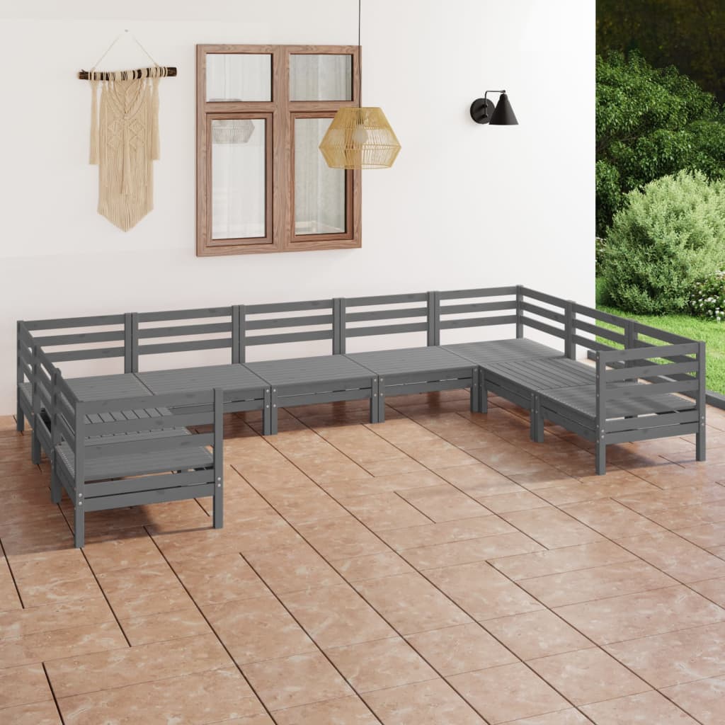 vidaXL 9 Piece Garden Lounge Set Grey Solid Pinewood