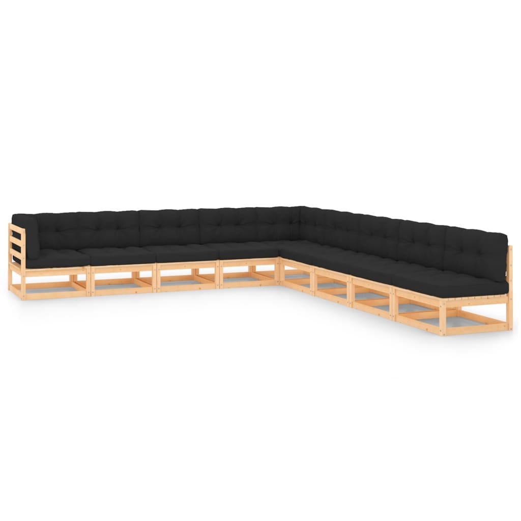 vidaXL 9 Piece Garden Lounge Set with Anthracite Cushions Pinewood