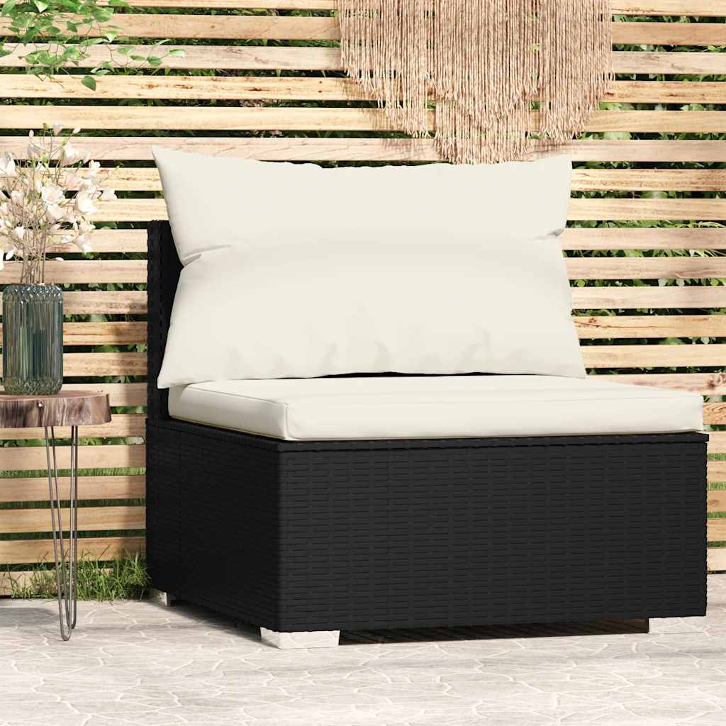 8720286697535_m_en_hd_1 vidaXL Garden Middle Sofa with Cushions Black Poly Rattan - Image 1