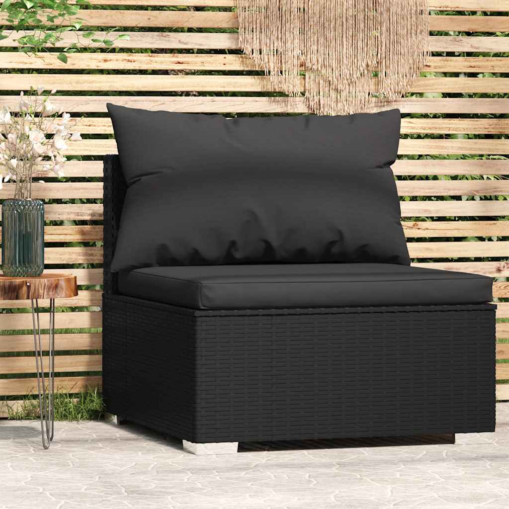 8720286697863_m_en_hd_1 vidaXL Garden Middle Sofa with Cushions Black Poly Rattan - Image 1