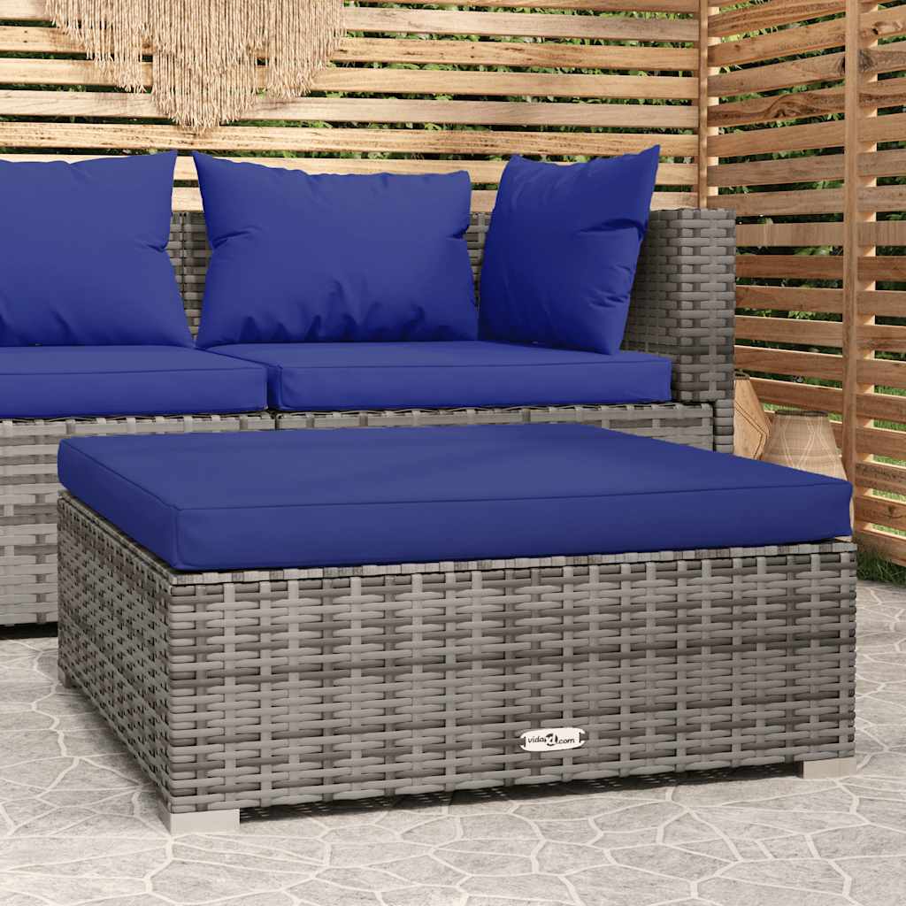 8720286698297_m_en_hd_1 vidaXL Garden Footrest with Cushion Grey 70x70x30 cm Poly Rattan - Image 1